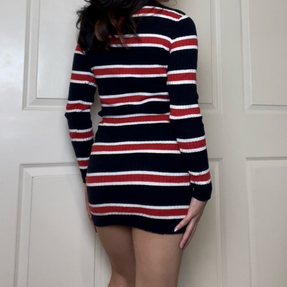 Red, White, & Navy Blue Striped Long-Sleeve Bodycon Sweater Dress | Divided - Picture 5 of 5